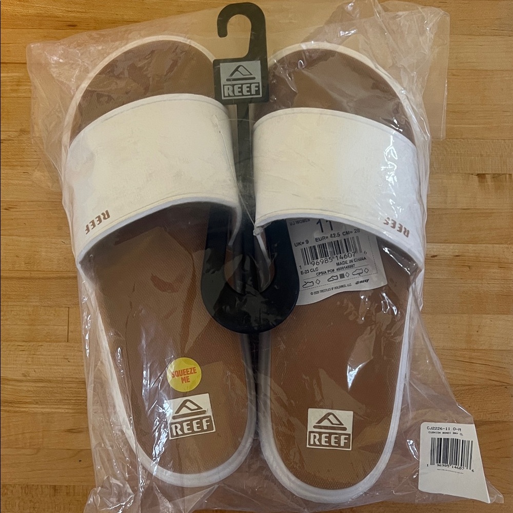 Reef White Bondi Bay Cushion Strap Brown Footbed Casual Slide Sandals- Size 11
